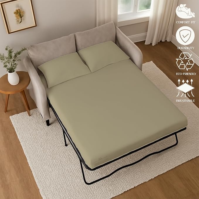 Sleeper Sofa Bed Sheet, 100% Cotton 400 Thread Count, 4 Piece Set, Deep Pocket