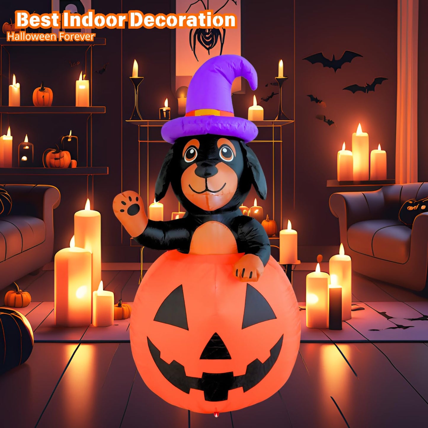 PTS 5FT Inflatable Dachshund Dog with Pumpkin Outdoor Decoration, Halloween Blow Up Yard Decorations, Built-in LED Lights Inflatables Spooky Holiday Funny Decor for Indoor Lawn Garden