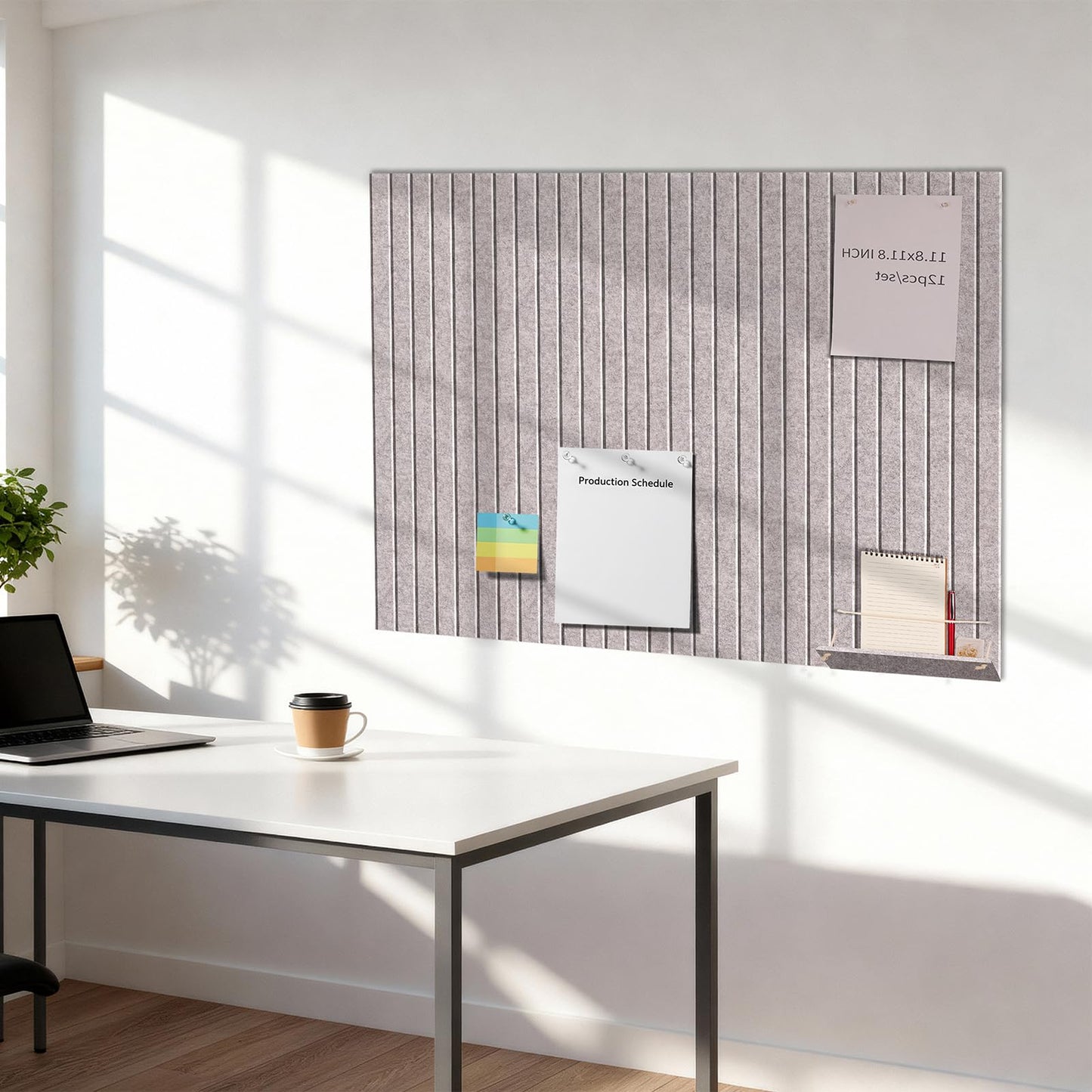 12 Pack Bulletin Boards 48" x 36" Alternative Cork Board for Office,Built-in Storage Device，Large Cork Boards for Walls ， Felt Wall Tiles, Contains Removable Security Stickers and PushPins (V-Gray)