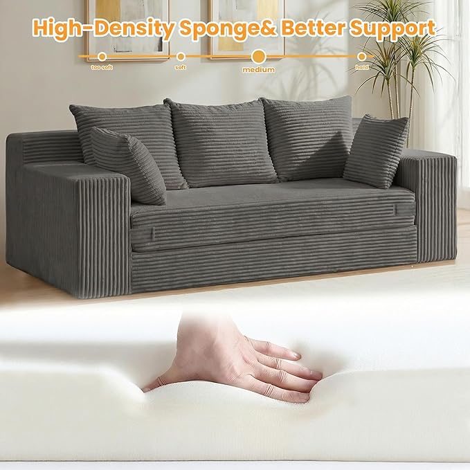 Oversized Boneless Loveseat, 3 Seater Pull Out Convertible Sofa Bed