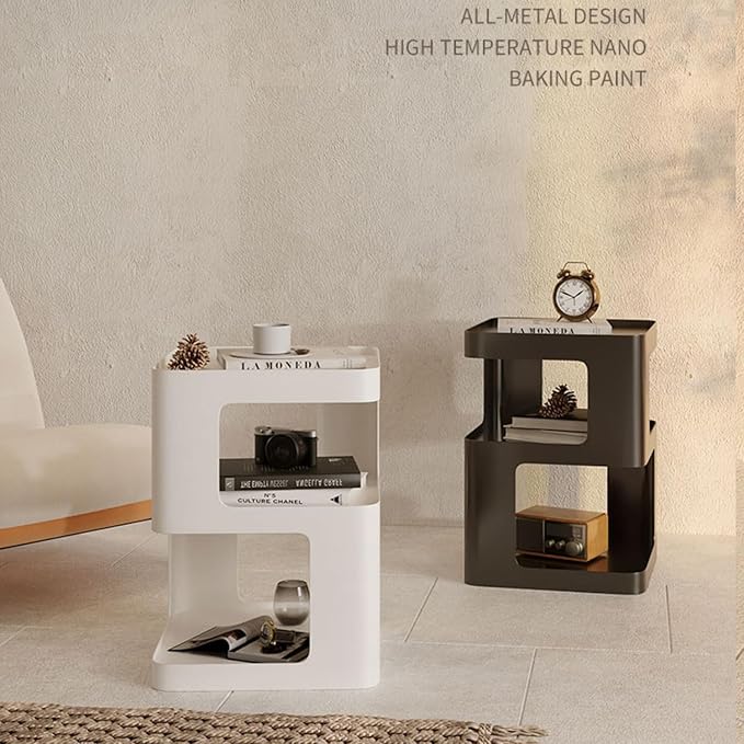 Modern Metal Side Table with Storage, Small End Table