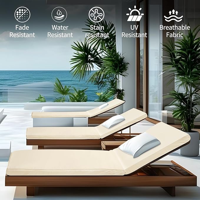 Outdoor Chaise Lounge Cushions for Patio, Lounge Chair Cushions, Waterproof
