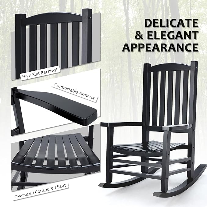 Hupmad Wooden Rocking Chair Outdoor Oversized Porch Rocker Chair, Patio Wooden