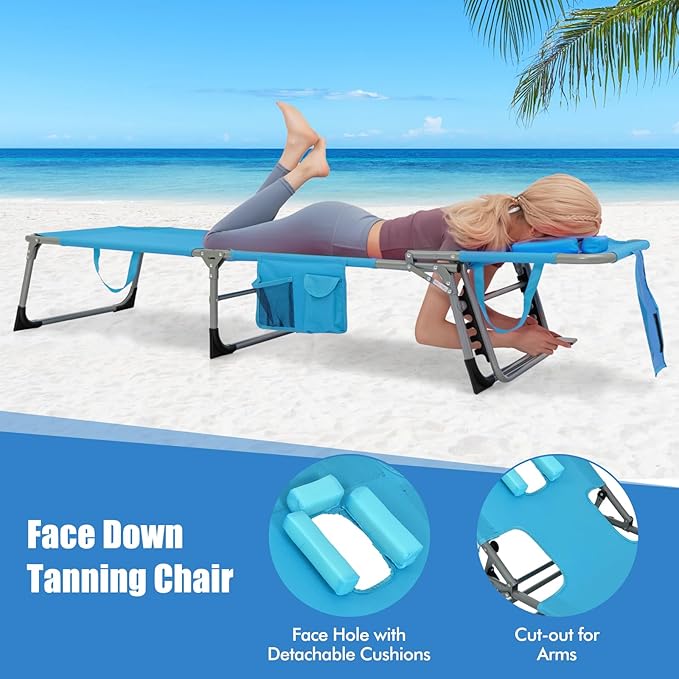 Goplus Tanning Chair, Folding Adjustable Patio Lounge Chair