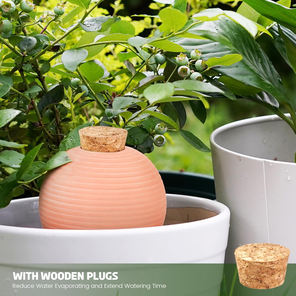 eusbon Plant Watering Globes Set of 4, 14oz Terracotta Self-Watering Globes for PottedPlants, Watering Planter Insert Bulbs with Cork Stoppers, Automatic Watering Spikes for Indoor&Outdoor Plants