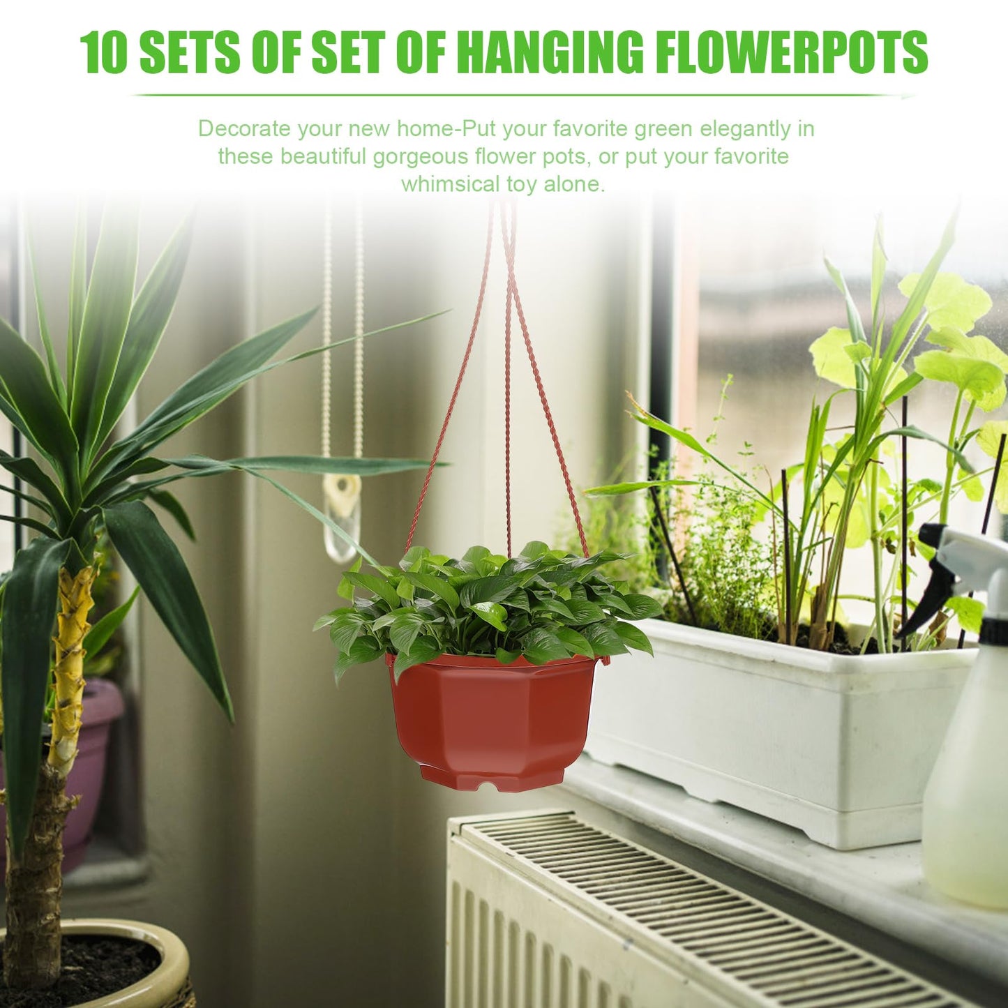 DOITOOL 10Pcs Plastic Hanging Planters, 6.29" Hanging Flower Pots Plant Basket Planter for Outdoor Indoor Plants Garden Balcony Decoration