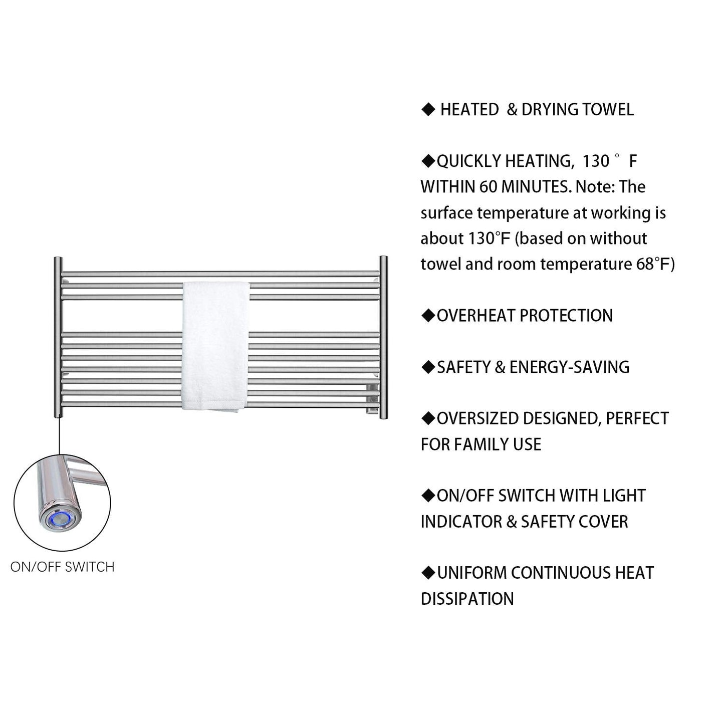 HEATGENE Towel Warmer Wall-Mounted Hardwired Heated Towel Rack Hot Towel Bar Brushed
