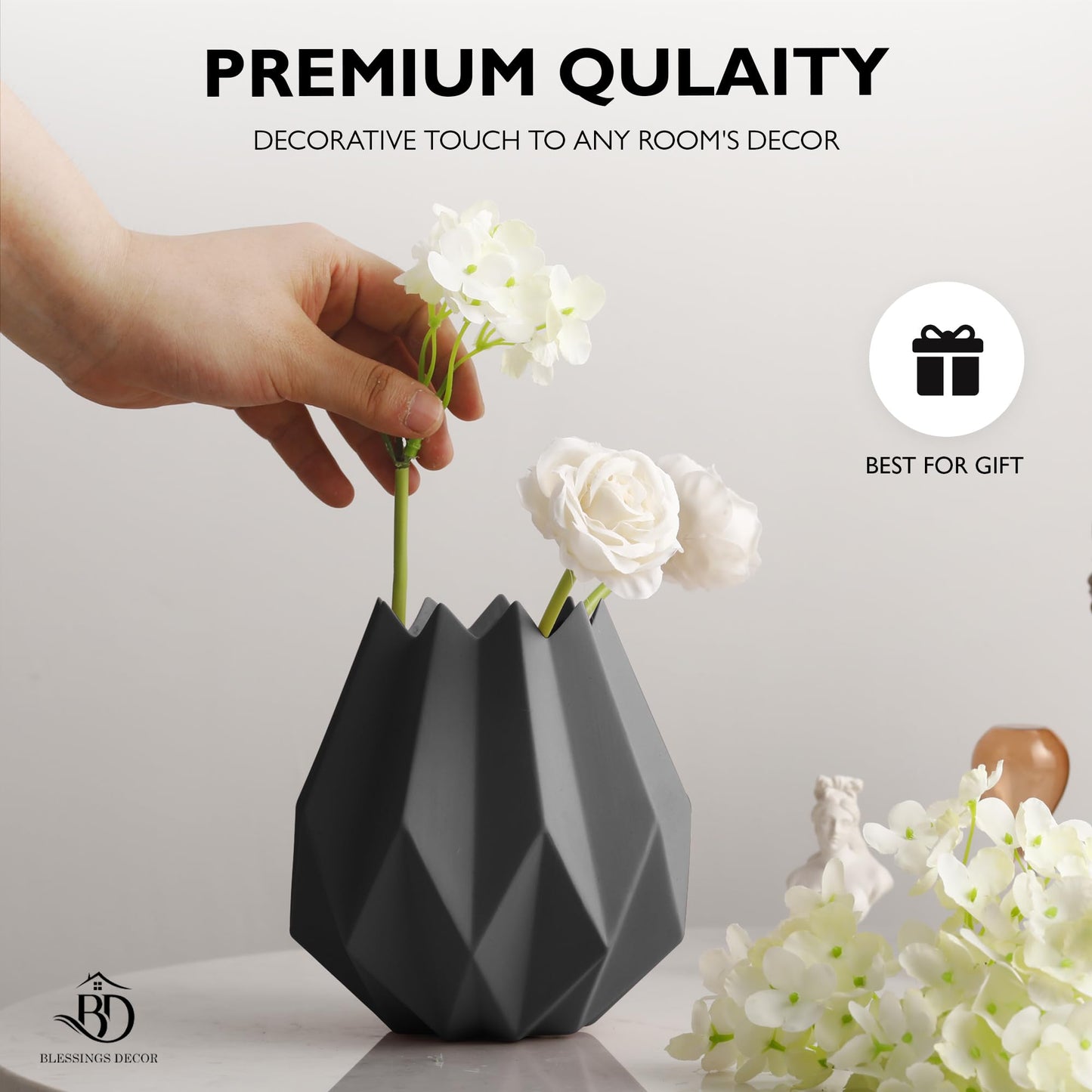 Blessings Decor Ceramic Flower Pots Indoor Plant Pots Small Flower Pots ceramic modern vase (Grey)