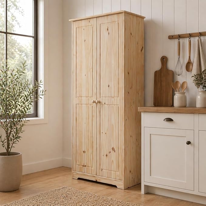 From the Tree Furniture Solid Pine Pantry Cabinet — 72" Tall Unfinished Kitchen