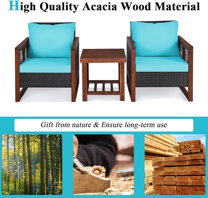 Tangkula 3 Pieces Patio Wicker Furniture Set, Rattan Outdoor Sofa Set