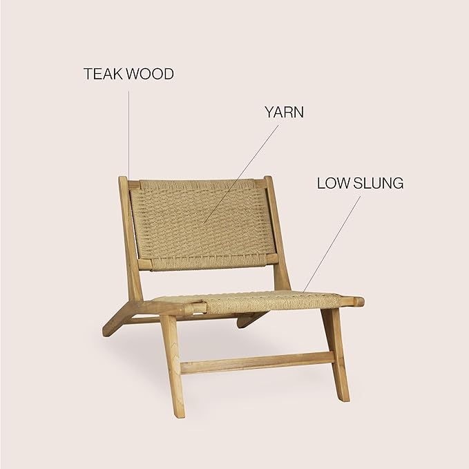 JONATHAN Y Parker 23.6" x 36.2" Solid Teak Wood Woven Yarn Accent Bohemian