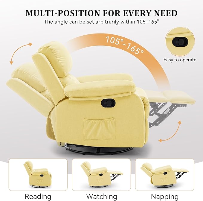 Korser Recliner Chair, 360 Swivel Rocker Chair