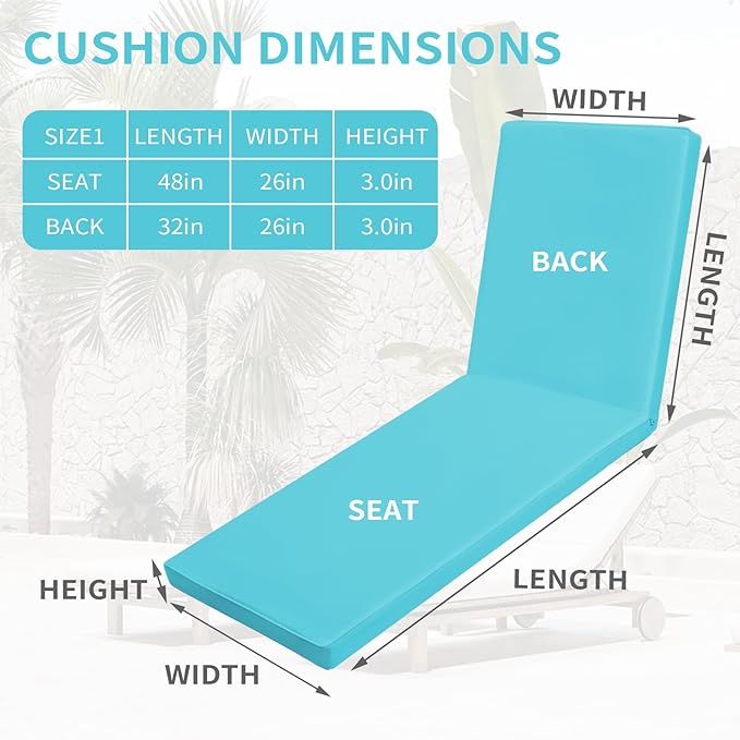Outdoor Chaise Lounge Cushions for Patio, Lounge Chair Cushions, Waterproof