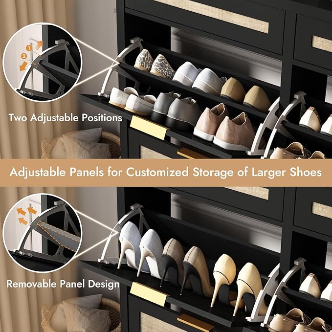HOKYHOKY Large Rattan Shoe Storage Cabinet