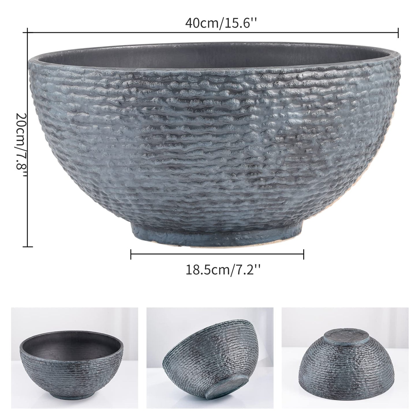 Sungmor Large Garden Bowl Planter Water Plant Pot, Miniature Landscaping Succulent Planter, 15.6 Inch Marble Texture Water Lily Pots, Small Fountain Base Mini Fish Pond Bird Bath