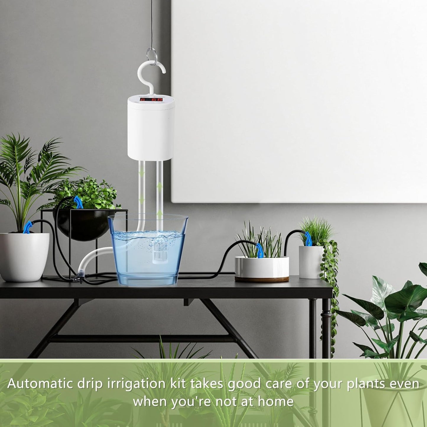 Automatic Drip Irrigation Kit,Indoor Automatic Watering System for Plants,Self Watering System for 15 Potted Plants，Automatic Drip Irrigation Kit Programmable Water Timer
