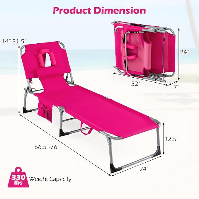 Goplus Tanning Chair, Folding Adjustable Patio Lounge Chair