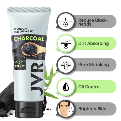 JVR Peel Off Face Mask, Blackhead Remover Mask for Men, Charcoal Peel Off Black Mask, Facial Mask Purifying and Deep Cleansing for All Skin Types 4.23 OZ