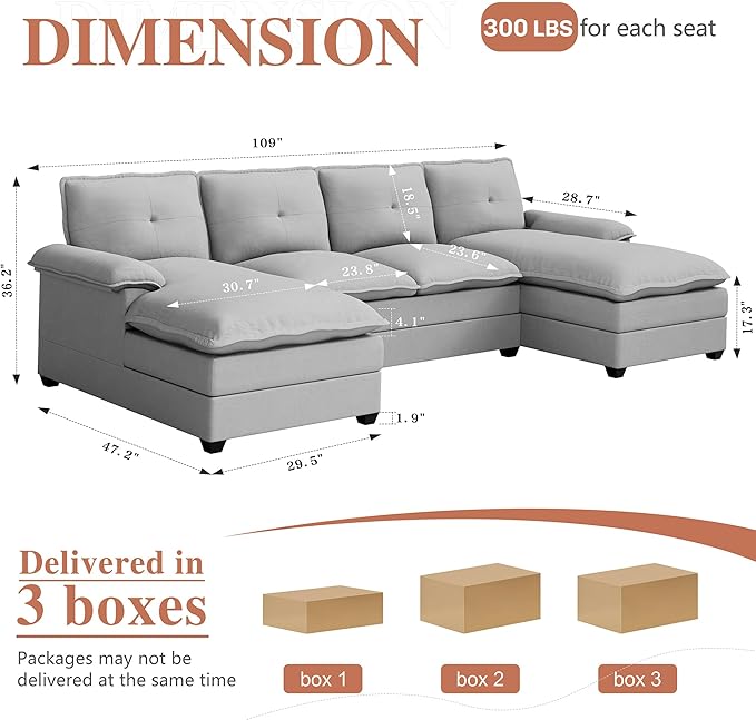 110" U-Shaped Sectional Sofa