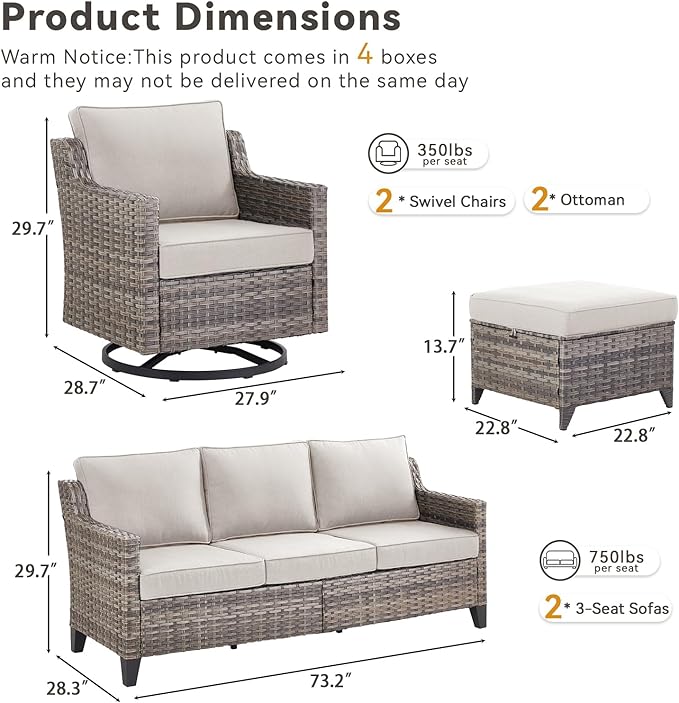 Wicker Patio Furniture Set-6 Piece High Back Outdoor Furniture Set Sectional