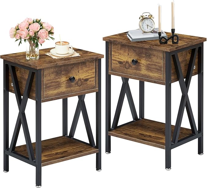 VECELO Nightstands Set of 2, Modern Bedside End Tables, Night Stands