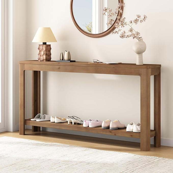 Solid Wood Console Table 63", Farmhouse Sofa Table