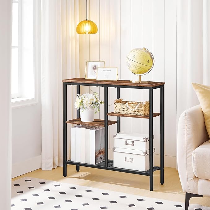HOOBRO Narrow Console Table, Sofa Table, 4-Tier Industrial Entryway Table