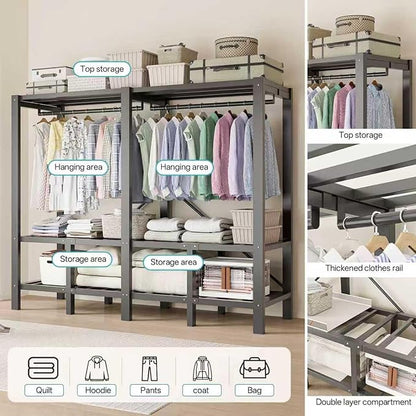 Foldable Portable Wardrobe Closet with Magnetic Doors & Cover, Heavy Duty Covered Clothes Rack with Hanging Clothing Rod, Metal Frame Standing Alone Closet for Bedroom (Door Design A, 49.2IN/125CM)