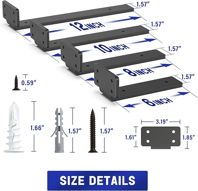 Goovilla Shelf Bracket, Heavy Duty Floating Shelf Brackets 8 inch Long