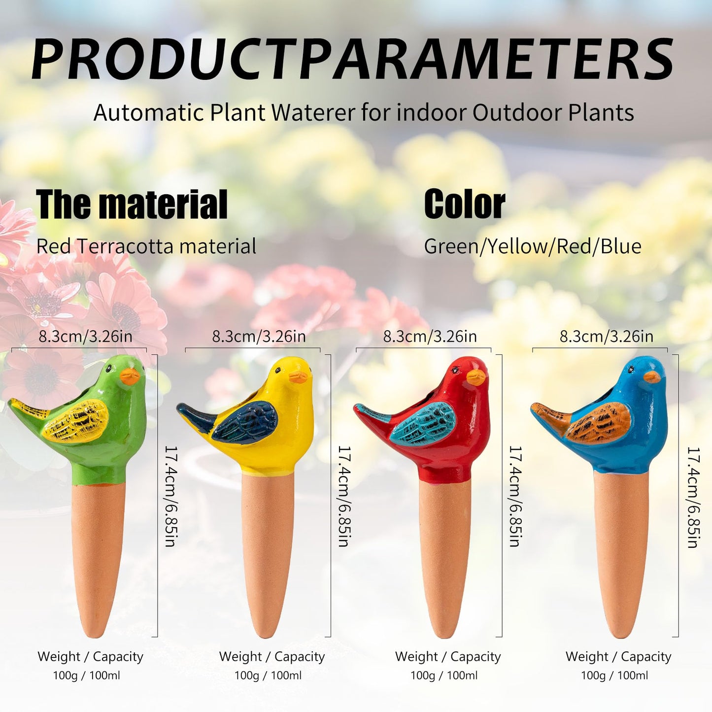 LumDecor 4 Pack Self Watering Bird Shaped Globes, Terracotta Vacation Planters Devices with Slow Release Automatic Watering Spikes, Plant Watering Pots for Indoor and Outdoor Potted Plants