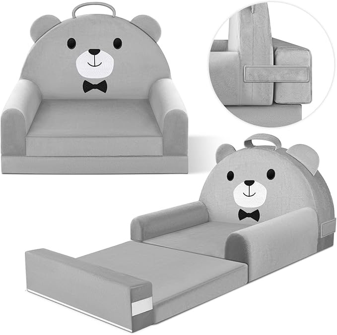 Kids Sofa Bed with Removable Washable Cover & Magic-Tape Backrest – Foldable