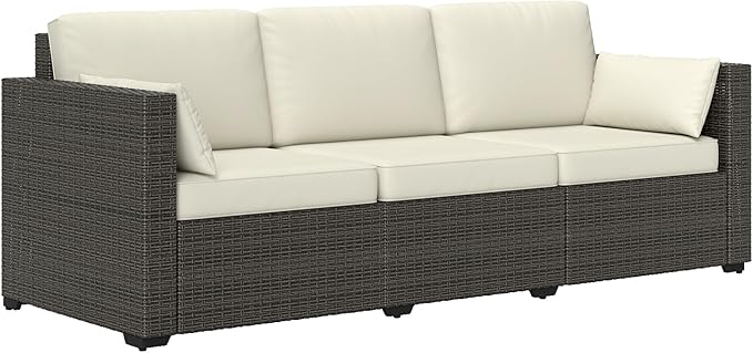 Outsunny Patio Couch PE Wicker Deep Seating Outdoor Sofa