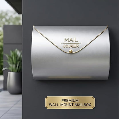 Metallic Silver Wall Mount Mailbox for Outside,Waterproof Metal Mailboxes with Rust-Proof Galvanized Steel,Large Capacity Envelope Mailbox for House,12.99 x 10.35 x 3.5 Inch