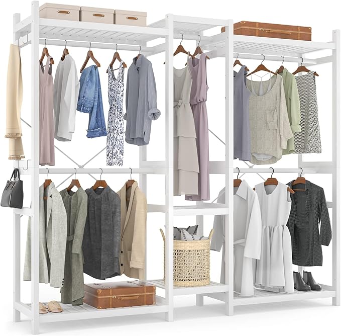 Homykic Bamboo Closet System Clothes Rack, Large Freestanding Garment Rack