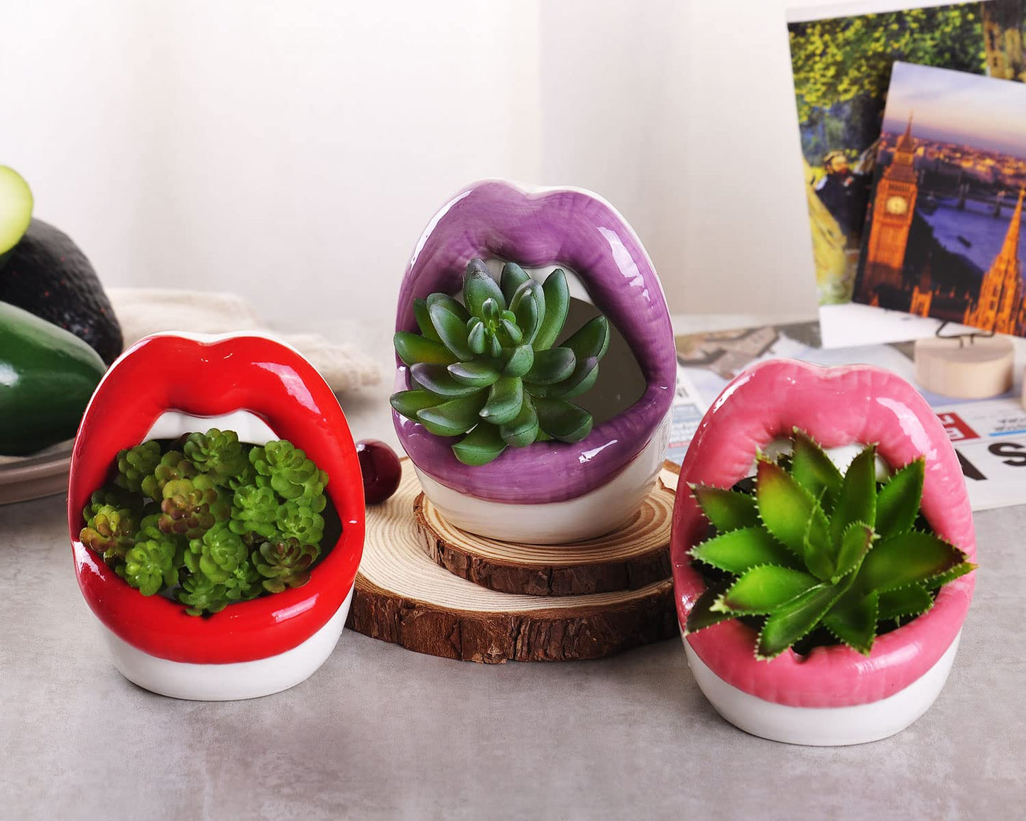 WHJY Sexy Lips Planter Pot, Ceramic Succulent Planter - Red
