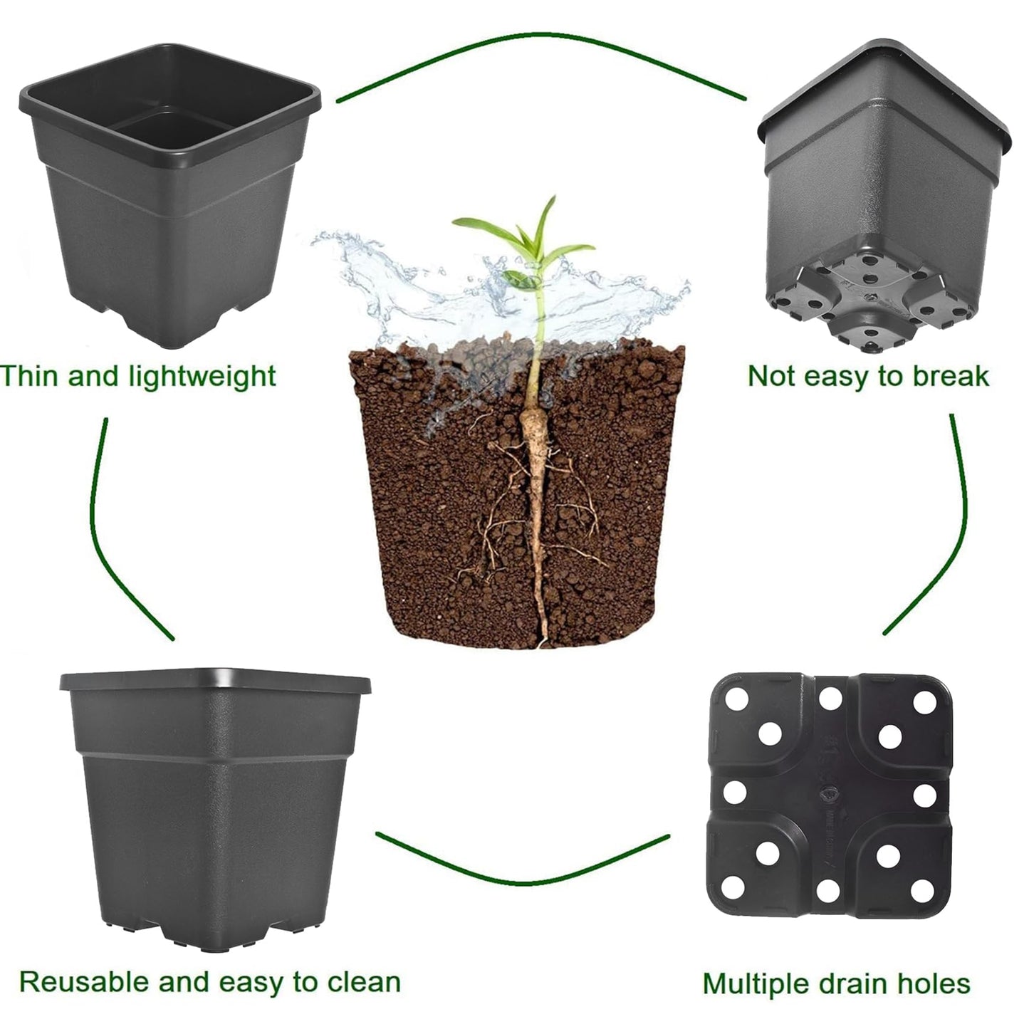 YSMN 10 Pcs 1.4 Gallon Black Square Nursery Pots with Drainage Holes and Plant Flexible Seedling Pots Seed Starting Planter for Indoor Outdoor Flowers