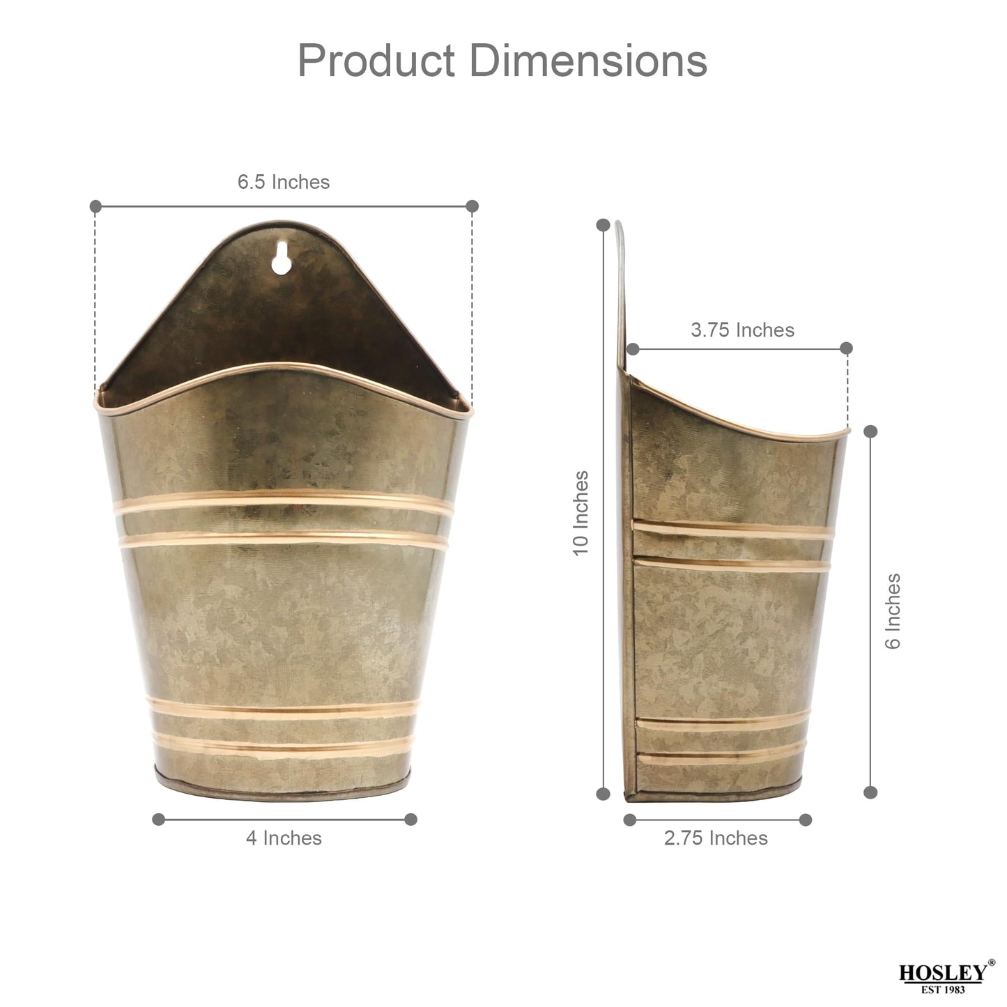 Hosley Set of 2 Zinc Finish Wall Planter with PVC Linner 6.25" L x 4" W x 10" H, Ideal Gift for Floral ArrangementsWedding Home Office Party DIY Indoor Outdoor Garden Patio