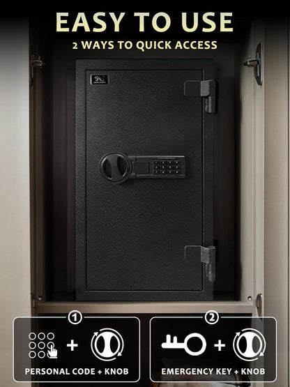 TIGERKING Fireproof Safe Box, 3.47 Cubic Feet Home Safe Box with Drawer, Large Steel Digital Safes for Home and Office