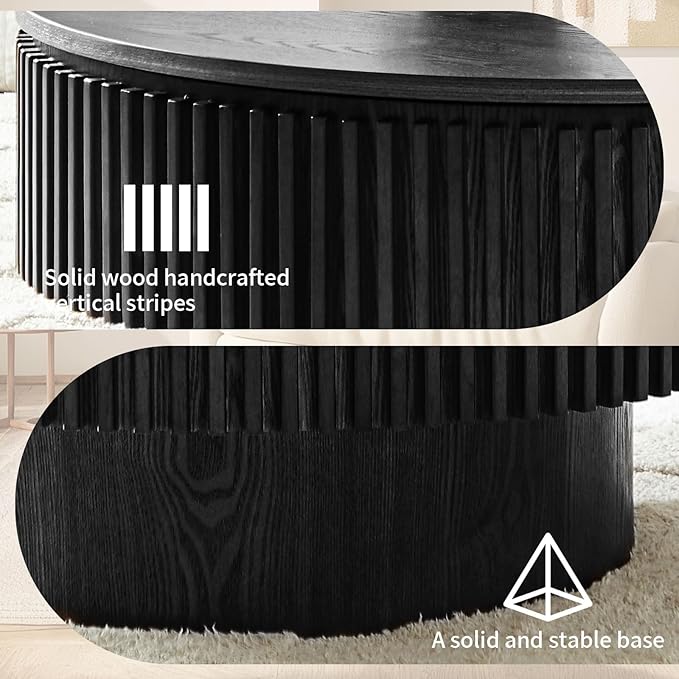 Round Coffee Table for Living Room, Fluted Drum Accent Tea Center Table