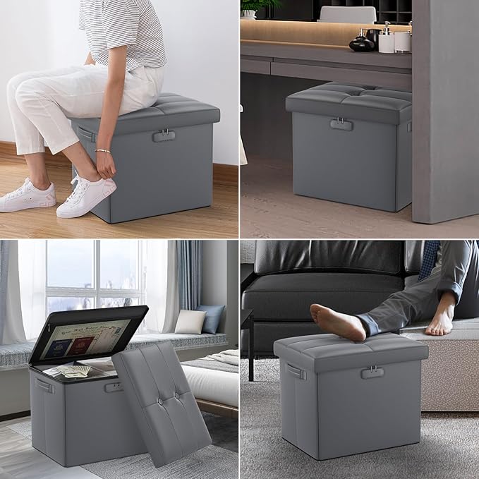 DocSafe Storage Ottoman with Lock, Fireproof Folding Ottoman Foot Rest Stool