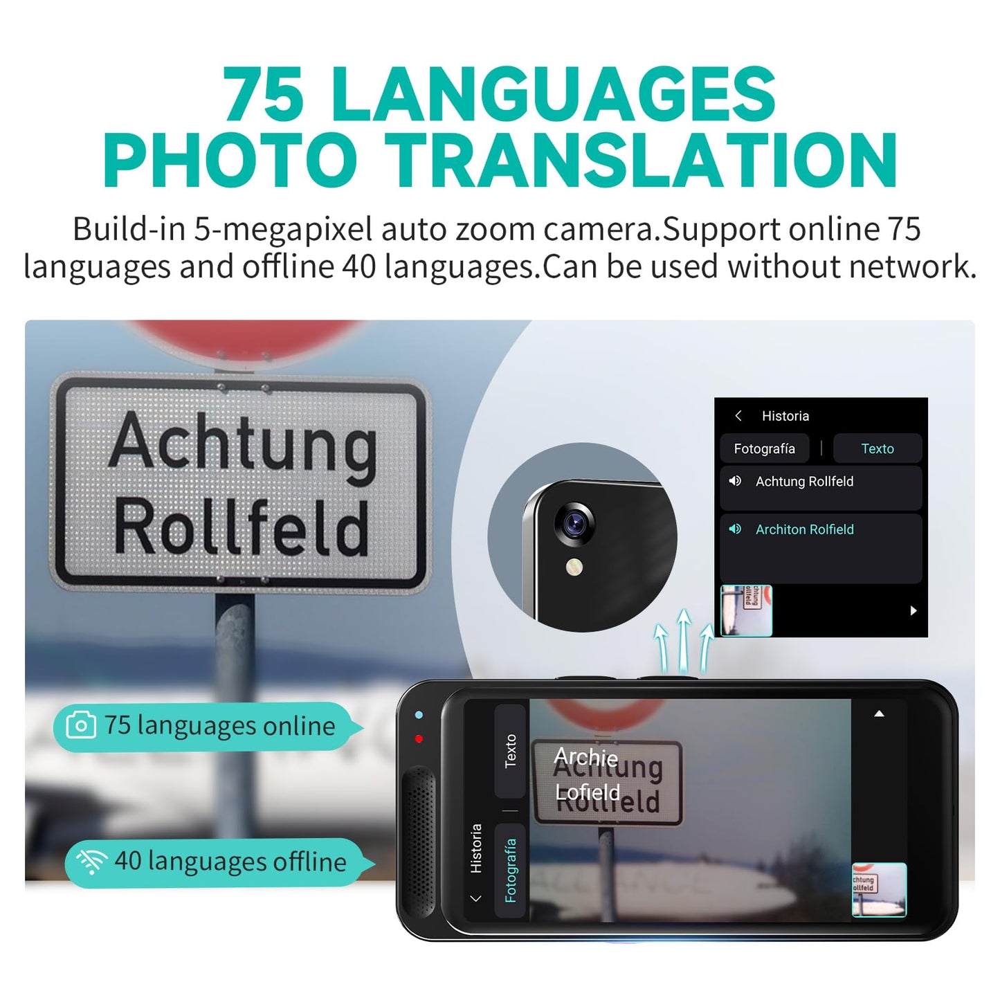 Language Translator Device No WiFi Needed, Tradutor de Idiomas, Upgrade AI Translator Support ChatGPT, Real Time Voice Translation with 150+ Languages, Offline/Photo Translation for Business, Learning