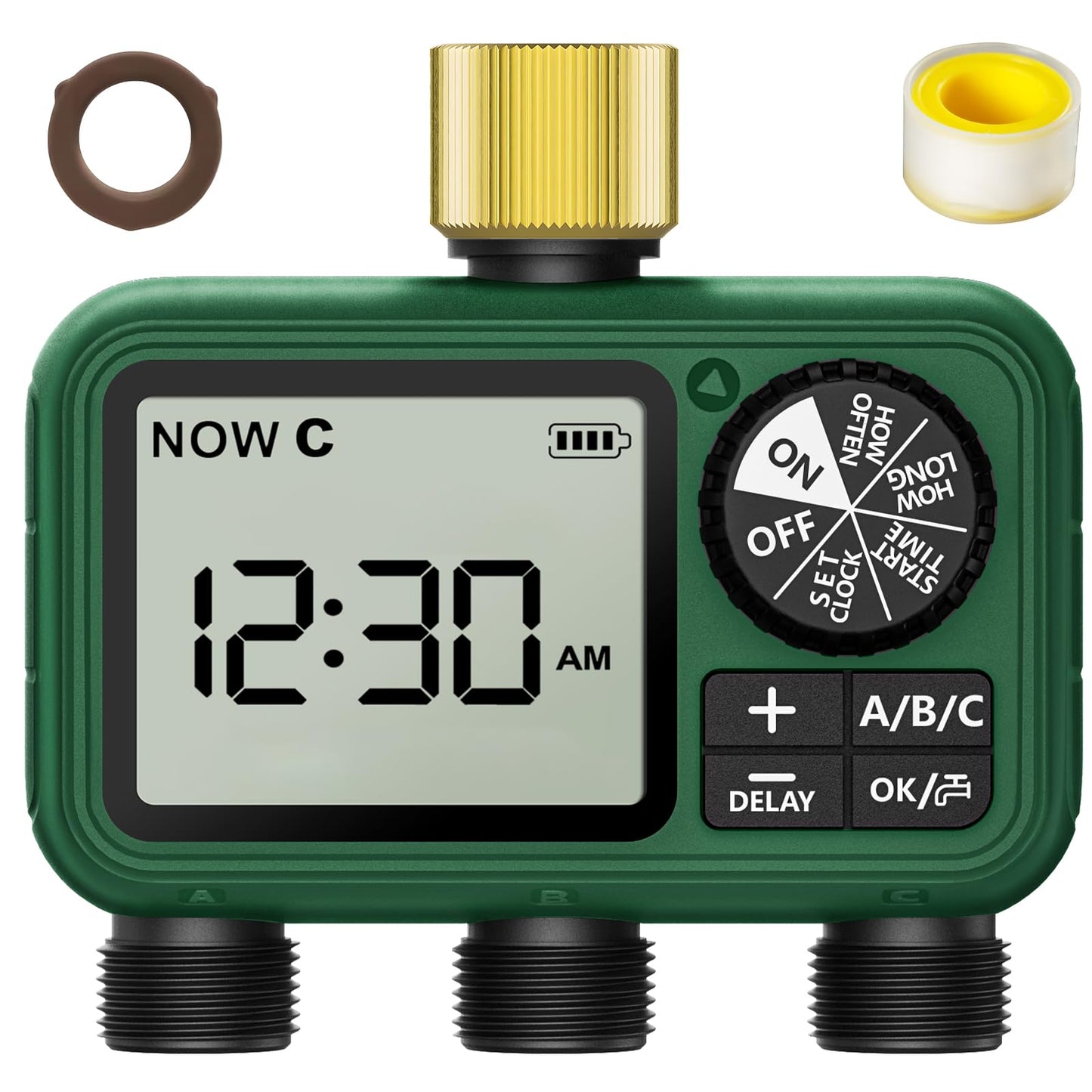 XinFuture Water Timer for Outdoor Garden Hose, Sprinkler Timer for Garden Faucet with Auto/Manual/Rain Delay Mode, Sprinkler Irrigation Controller for Yard Lawn (3 Zones Brass Inlet)