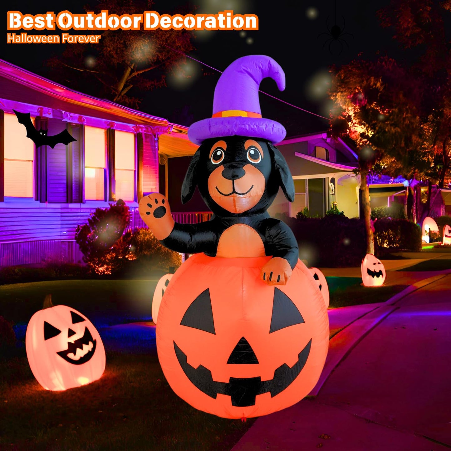 PTS 5FT Inflatable Dachshund Dog with Pumpkin Outdoor Decoration, Halloween Blow Up Yard Decorations, Built-in LED Lights Inflatables Spooky Holiday Funny Decor for Indoor Lawn Garden