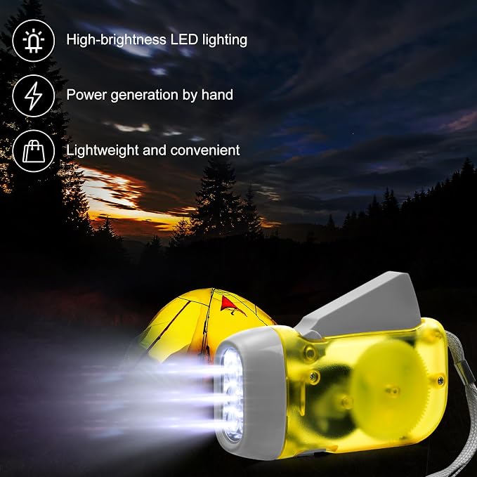 Mudder 24 Pack Hand Crank Flashlight No Battery Emergency Flashlight, Self Powered Portable Light Dynamo Torch for Survival Kit Outdoor Hiking Emergency(Red, Grey, Yellow, Green)
