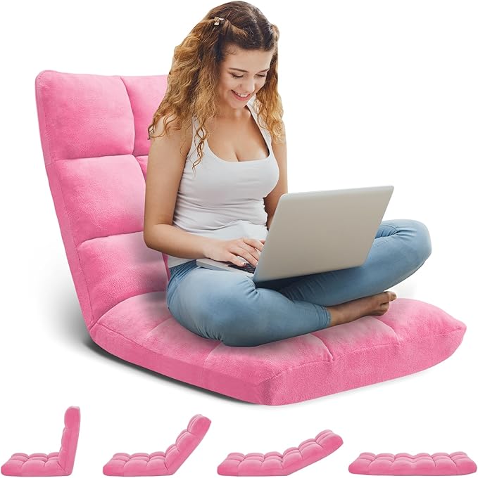 Folding Floor Gaming Chair 14-Poistion Cushioned Adjustable Floor Lazy Sofa