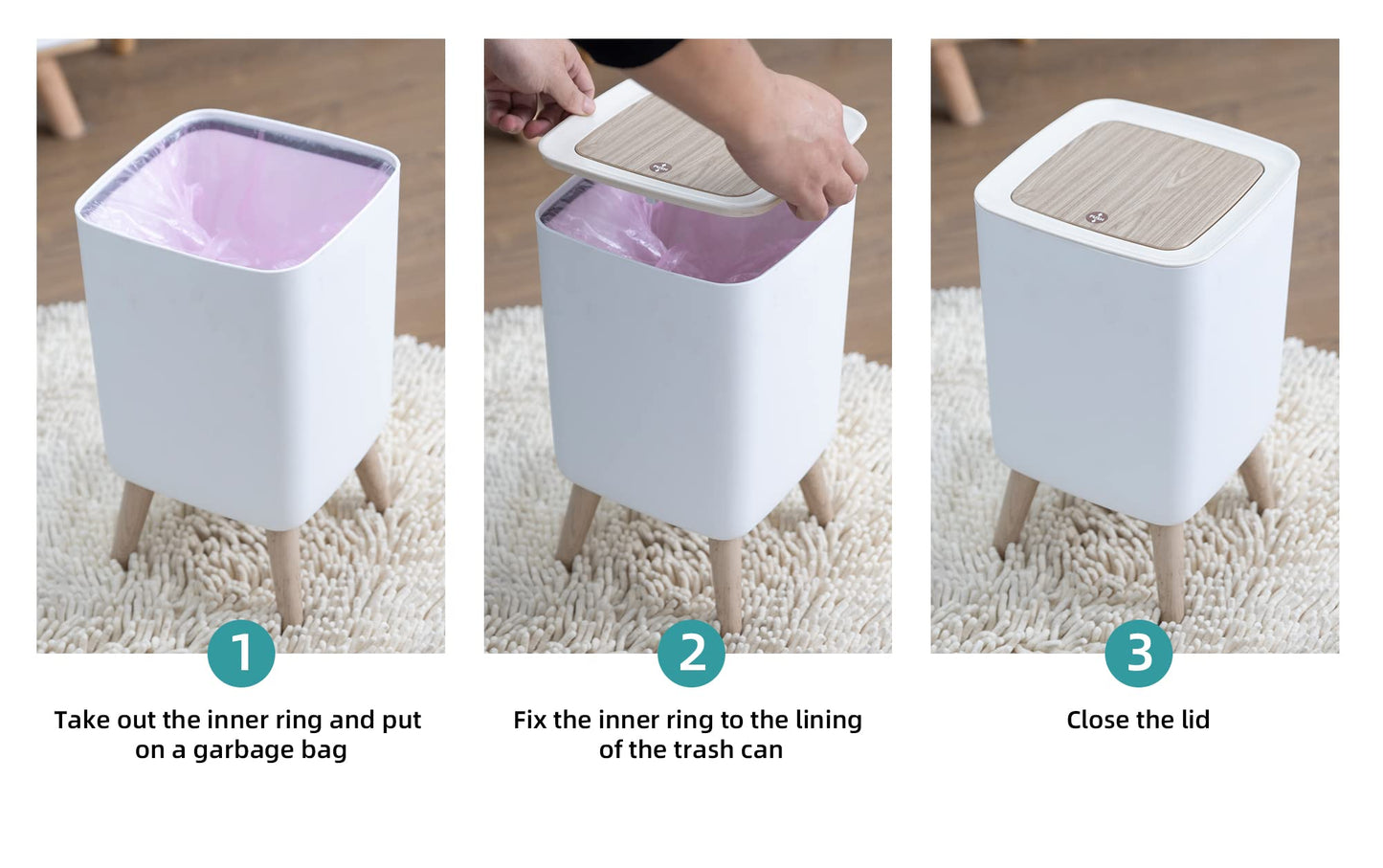 Bathroom Trash Can with Lid,2.6 Gallon Modern Office, Near Desk Bedroom Garbage Can Waste Basket with Push Top,Nordic Small Trash Bin for Living Room, Toilet, Nursery,Dog Proof, White