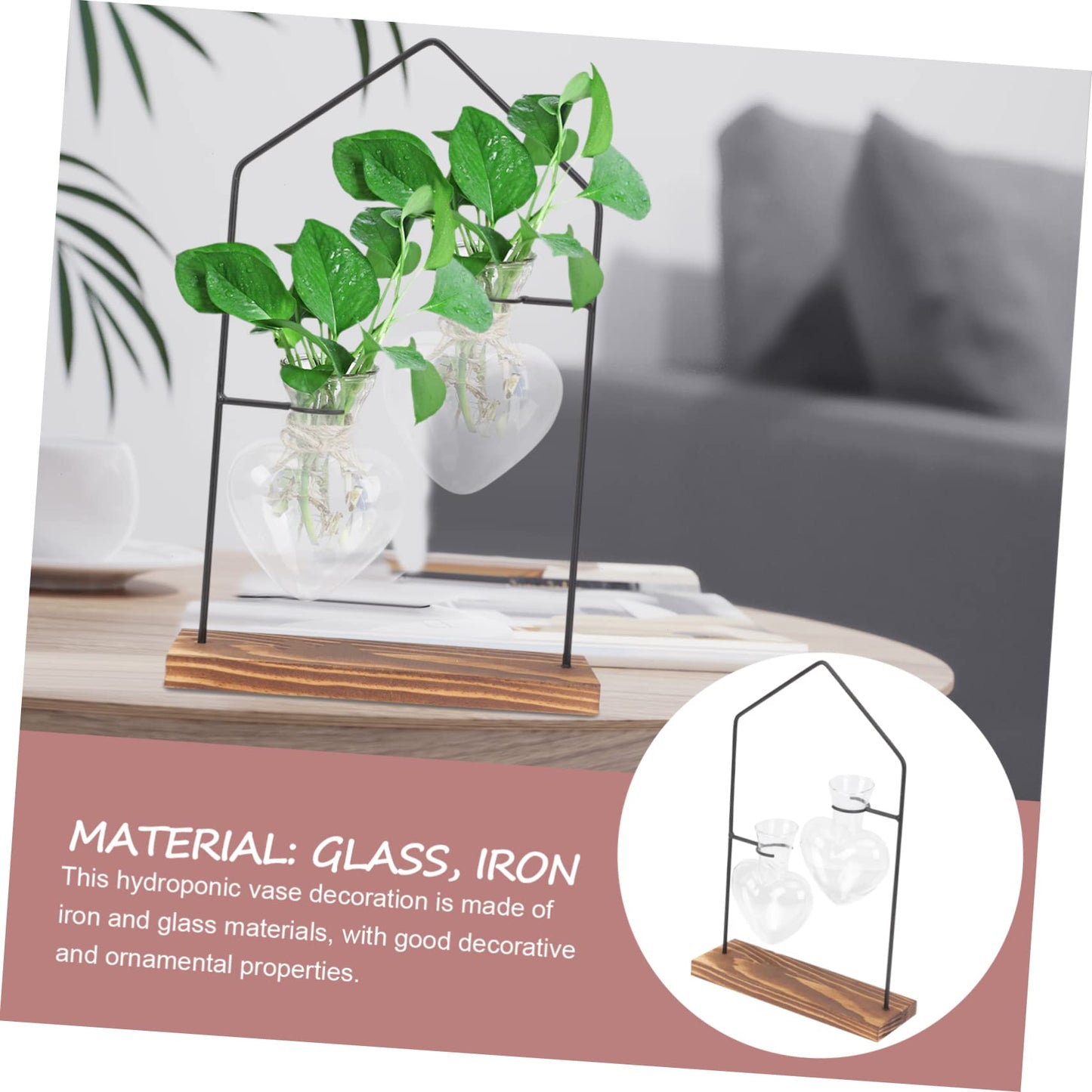 YARNOW 1set Glass Hydroponic Planter Iron Stand for Indoor Plant Terrarium Elegant Decoration for Home Office and Events Unique Scandinavian Design