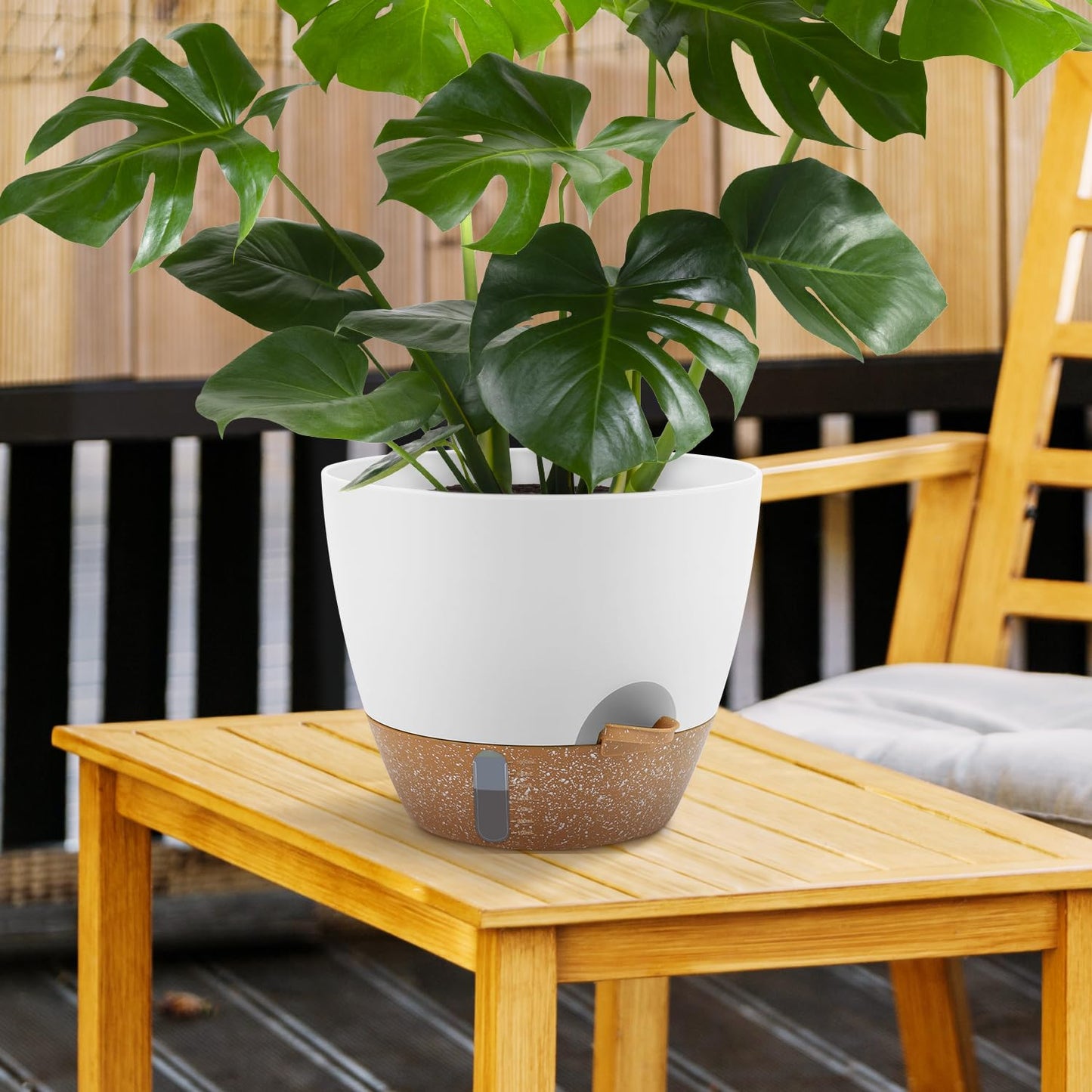 QRRICA 12/10/9 Inch Self-Watering Plant Pots with Water Level Indicator, Drainage Holes & Saucers – Large Plastic Planter Set for Indoor & Outdoor Plants (White)