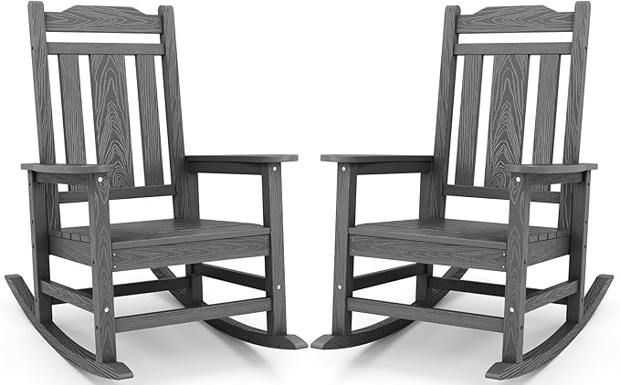 SERWALL Oversized Rocking Chair Set of 2 Outdoor, HDPE Outdoor Rocking Chair