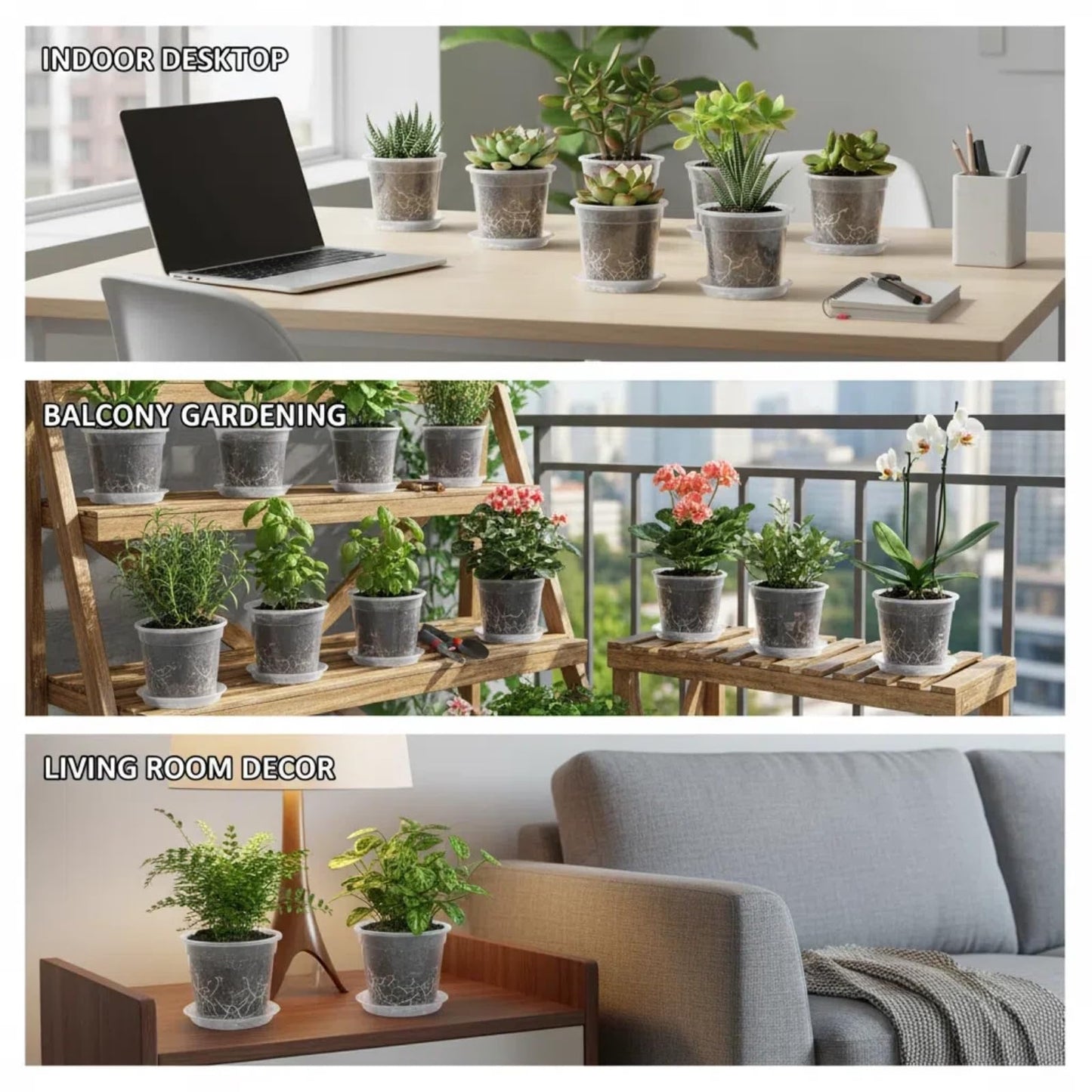 Vmeoap 12 Pack Clear Plant Pots with Saucers (5/6/7/7.5") - Extra Thick Transparent Plastic Nursery Pots for Orchids & Indoor Plants, Excellent Drainage Holes & Bonus Gardening Gloves